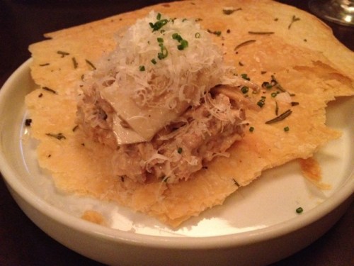 Buttermilk cracker with roasted chanterelles and pecorino