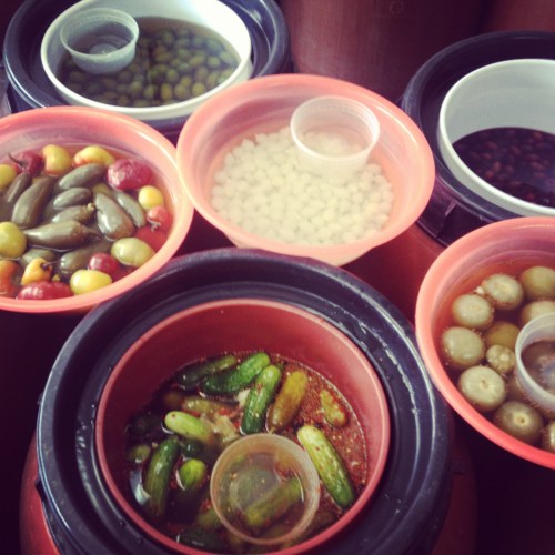 New pickles, 1/2 sours, 3/4 sours, full sours, hot new pickles, hot sour pickles -- something for everyone